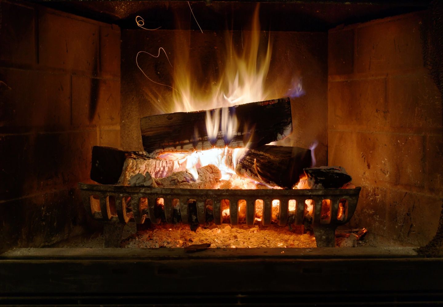 Logs burning in a fireplace